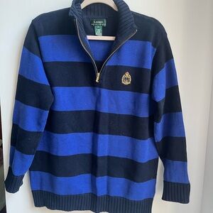 Ralph Lauren Men's Blue Striped Zip-Up Sweater